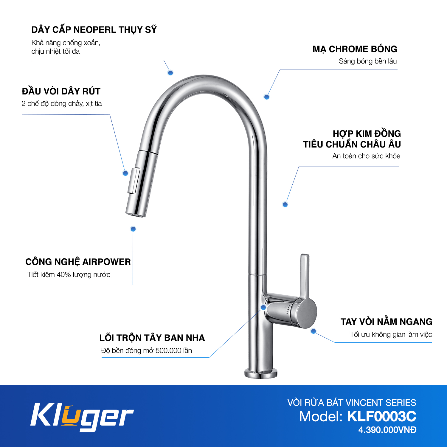 VÒI RỬA CHÉN KLUGER KLF0003C - voi bep kluger klf0003c