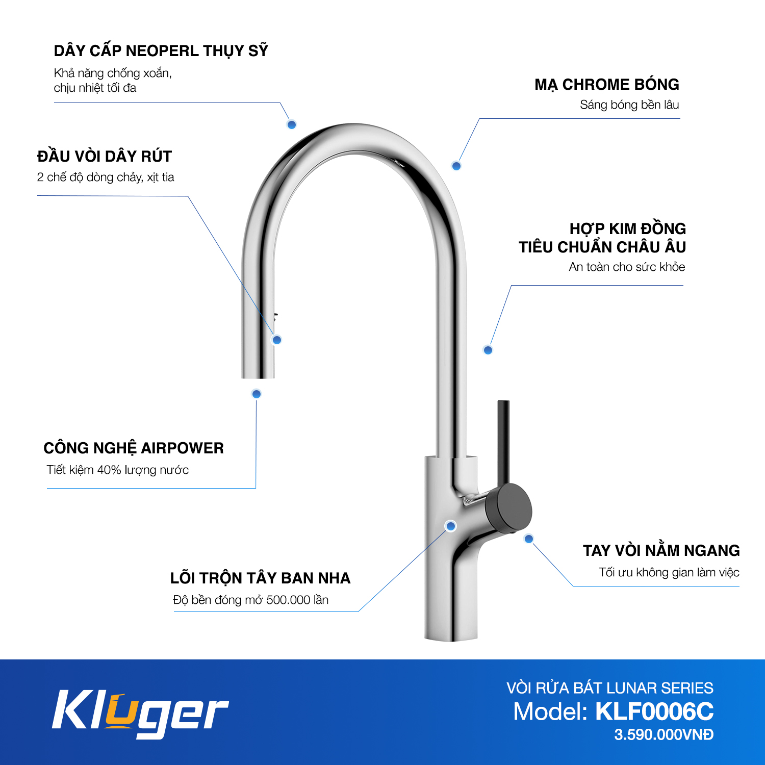 VÒI RỬA CHÉN KLUGER KLF0006C - voi bep kluger klf0006c
