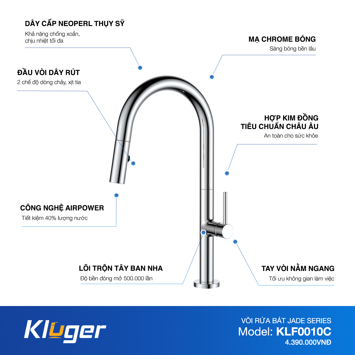 VÒI RỬA CHÉN KLUGER KLF0010C - voi bep kluger klf0010c