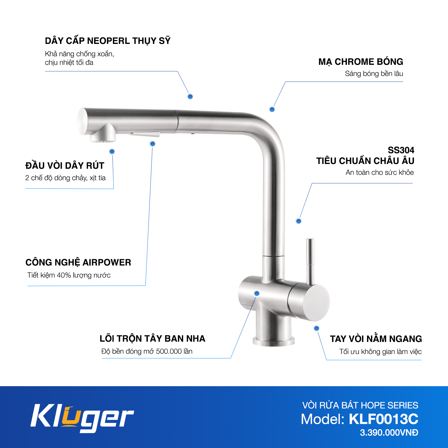 VÒI RỬA CHÉN KLUGER KLF0013C - voi bep kluger klf0013c