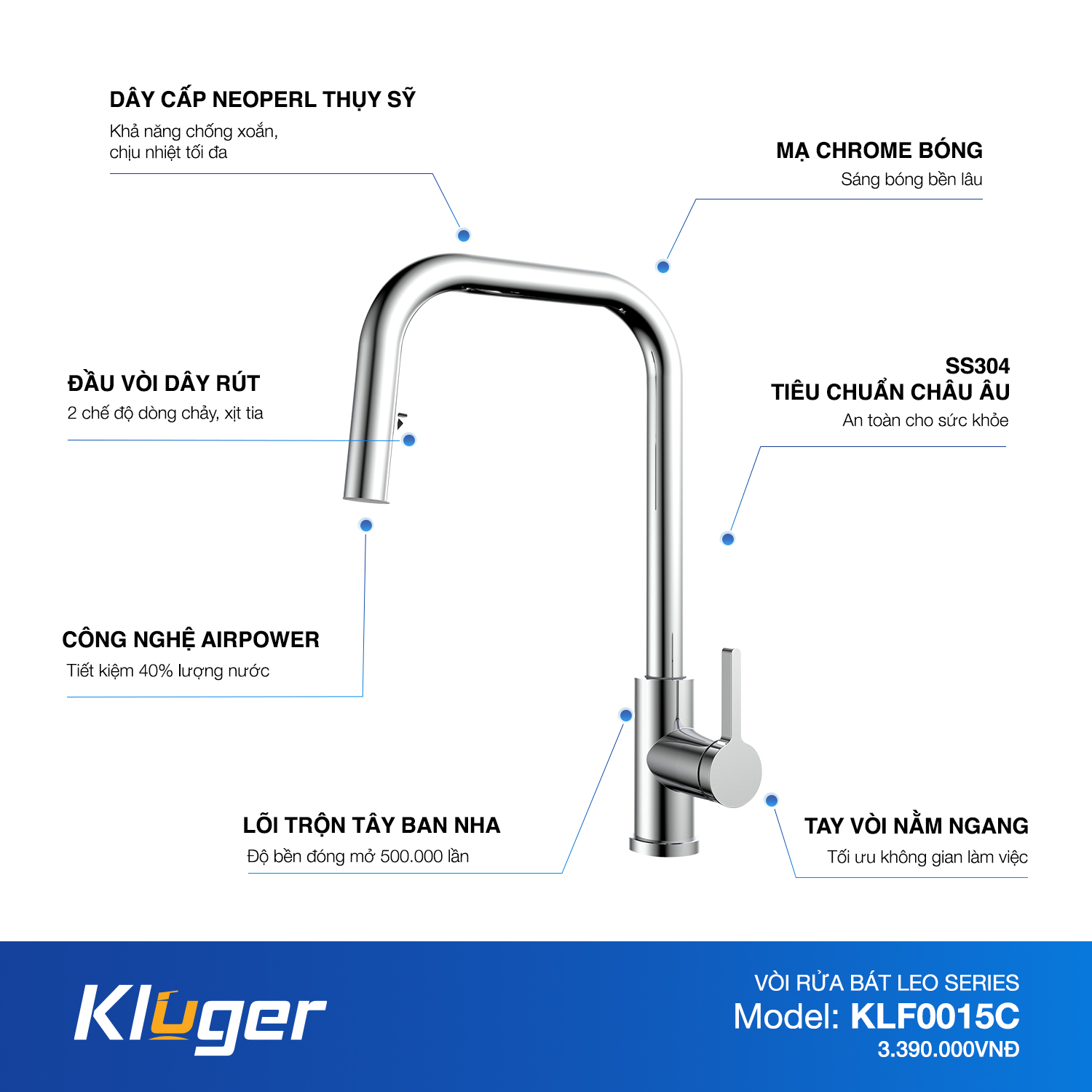 VÒI RỬA CHÉN KLUGER KLF0015C - voi bep kluger klf0015c
