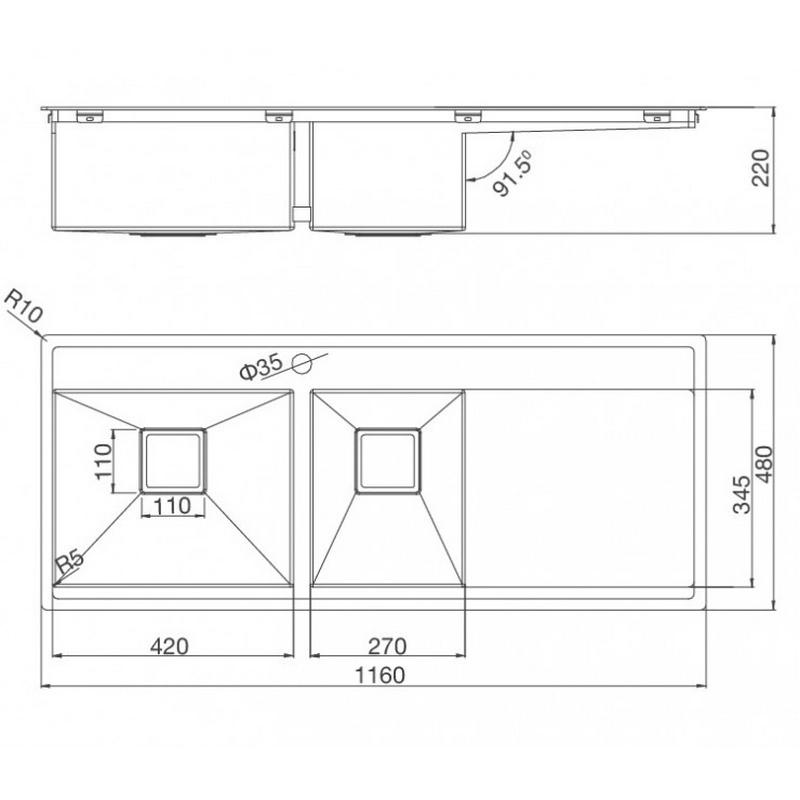 KÍCH THƯỚC CHẬU RỬA CHÉN MALLOCA MS 6306T
