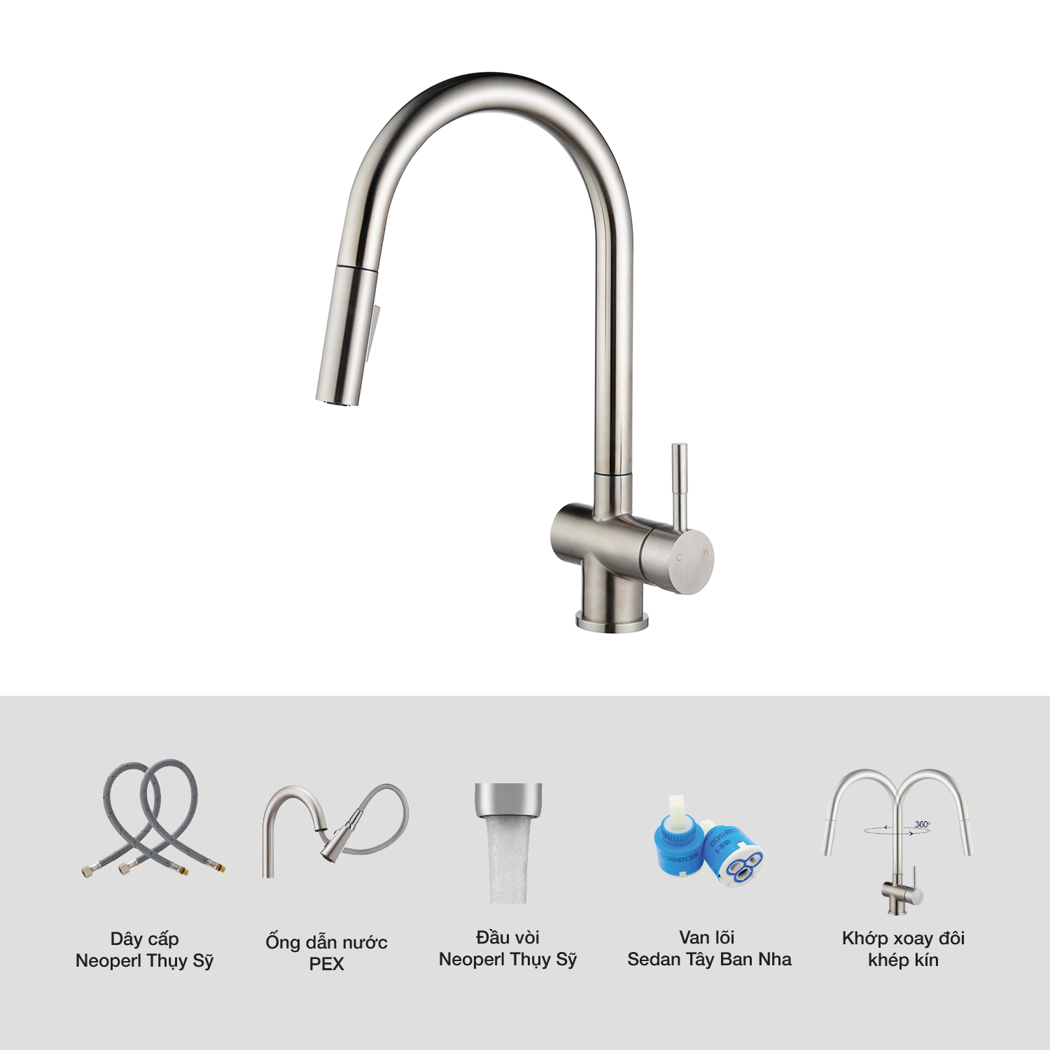 VÒI RỬA CHÉN KLUGER KLF0008S - voi rua bat kluger klf0008s chi tiet