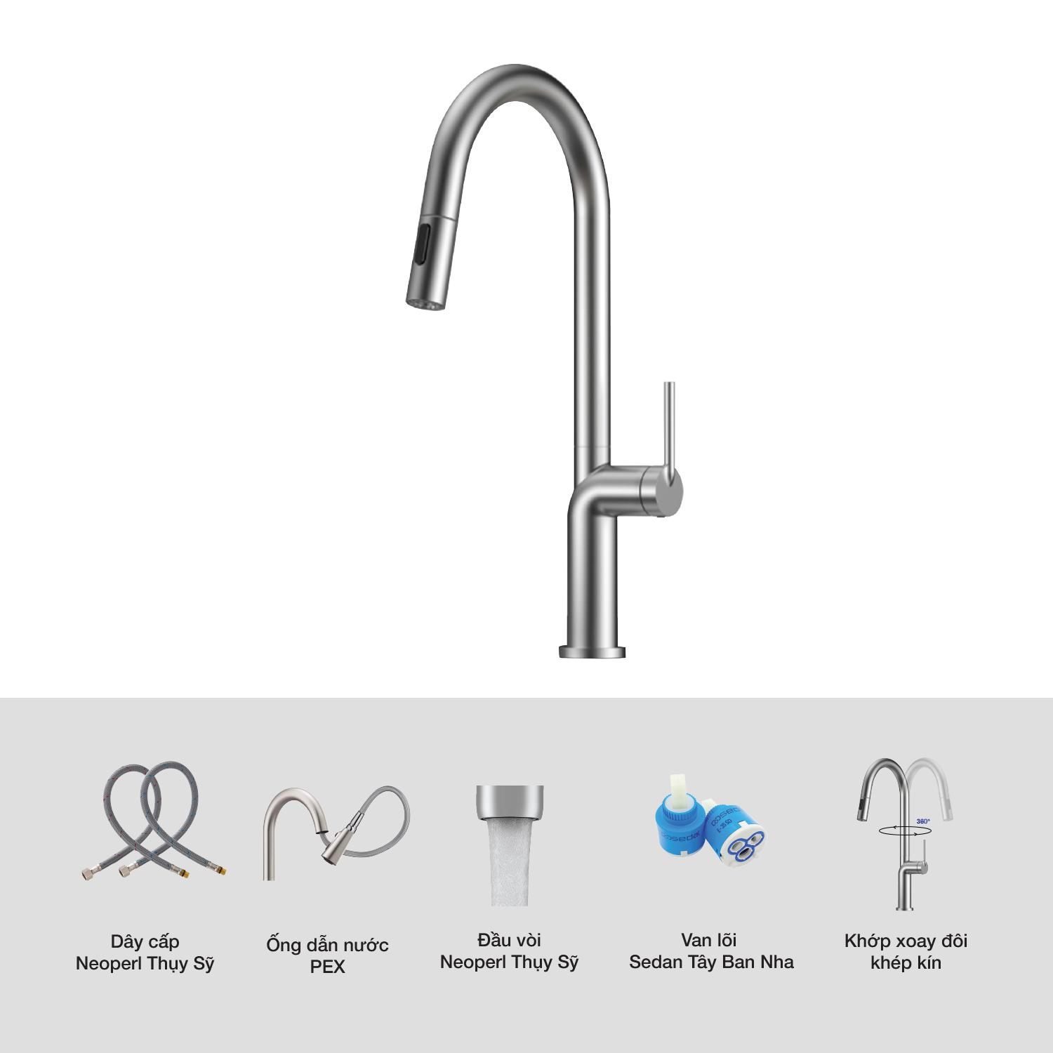 VÒI RỬA CHÉN KLUGER KLF0020S - voi rua bat kluger klf0020s smooth phu kien