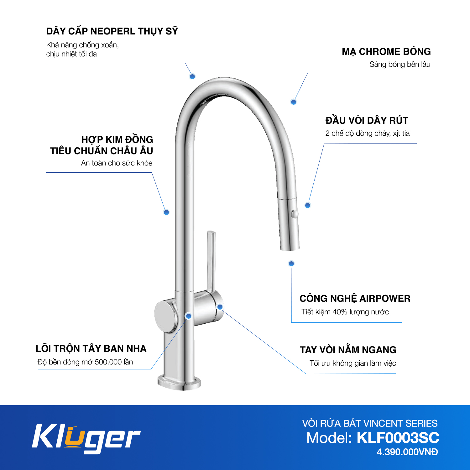 VÒI RỬA CHÉN KLUGER KLF0003SC - voi rua bat kluger klf003sc vincent chi tiet
