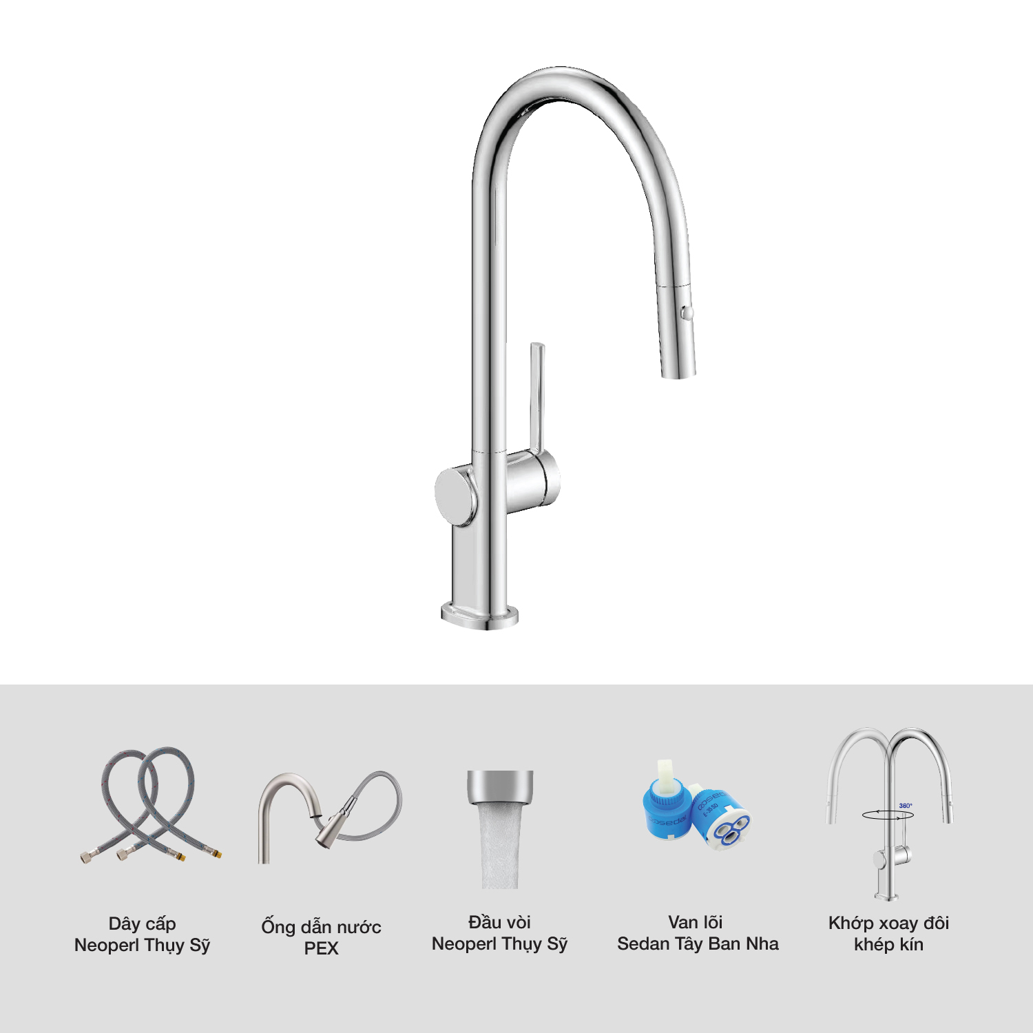 VÒI RỬA CHÉN KLUGER KLF0003SC - voi rua bat kluger klf003sc vincent phu kien