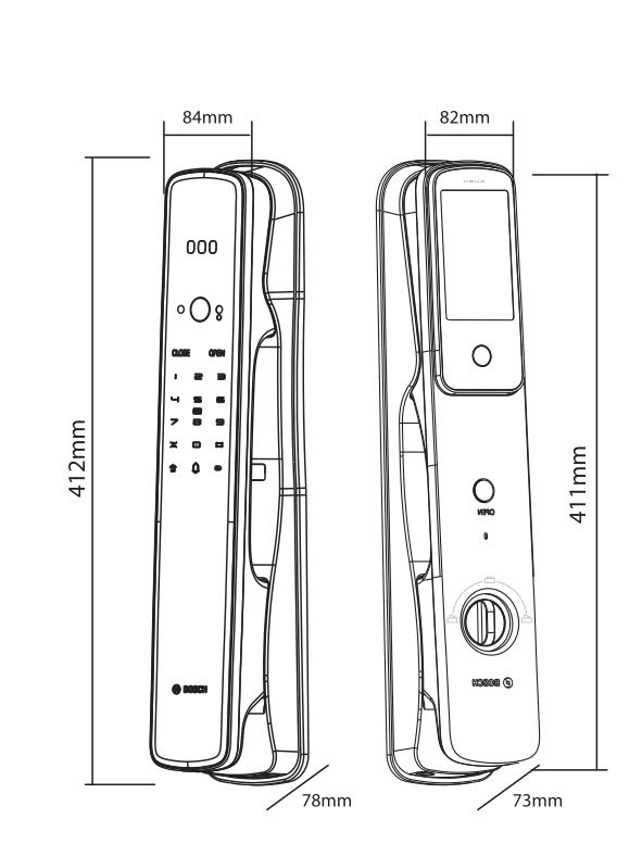 KÍCH THƯỚC KHÓA CỬA ĐIỆN TỬ BOSCH EL800 VF EU APP WIFI