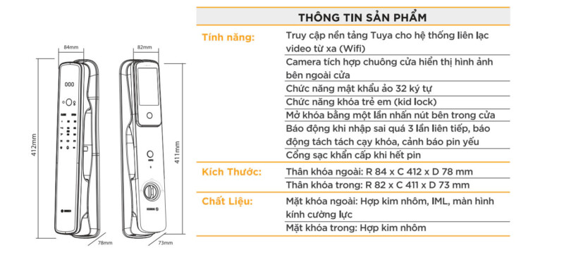 THÔNG SỐ KĨ THUẬT KHÓA CỬA ĐIỆN TỬ BOSCH EL800 VF EU APP WIFI