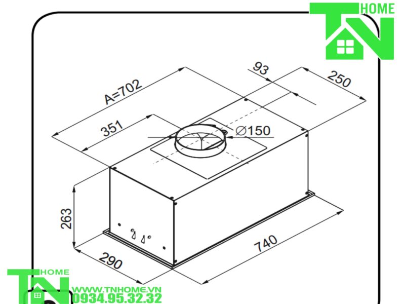 KÍCH THƯỚC SẢN PHẨM MÁY HÚT MÙI ÂM TRẦN MALLOCA LINE LIGHT K-750B