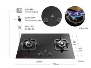 BẾP GA POTENZA ELECTROLUX 78CM VỚI 2 MÂM CHIA LỬA EGT7828CK - 10041332 BAP GAS AM ELECTROLUX EGT7828CK