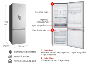 TỦ LẠNH ELECTROLUX NGĂN ĐÁ DƯỚI EBB3742K-A INVERTER ULTIMATETASTE 300 335L MÀU BẠC ( CÓ NGĂN ĐÔNG MỀM) - 10048946 tu lanh electrolux inverter 335l ebb3742k a 1
