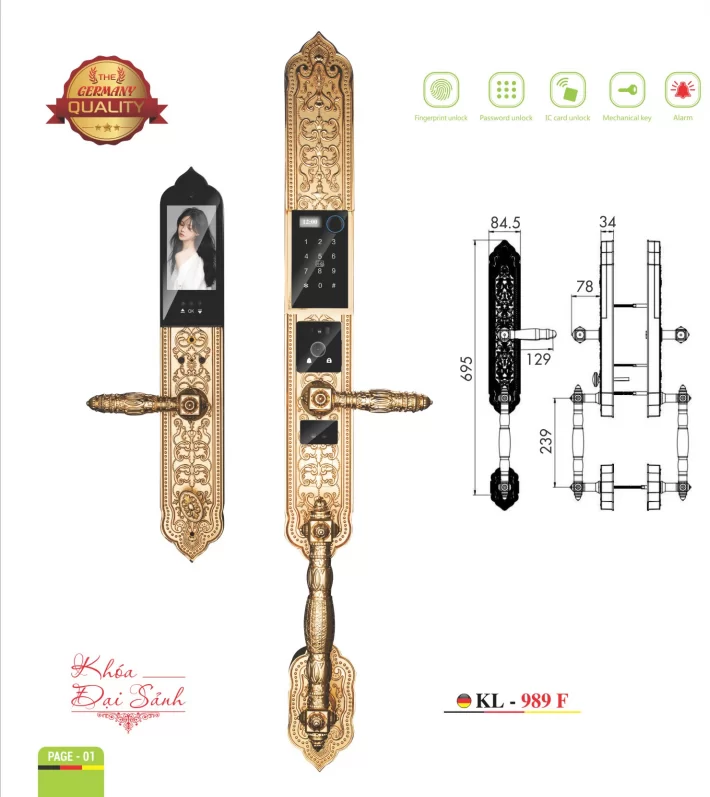 KHOÁ CỬA GỖ VÂN TAY KASSLER KL 989 F GOLD APP - 11 5