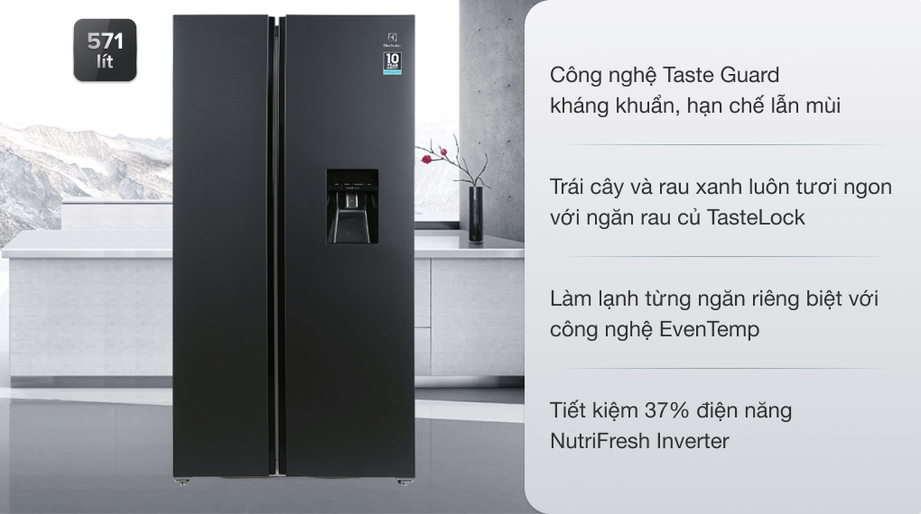 TỦ LẠNH SIDE BY SIDE ELECTROLUX 571 LÍT ESE6141A-BVN INVERTER ULTIMATETASTE 700 - ĐEN MATT