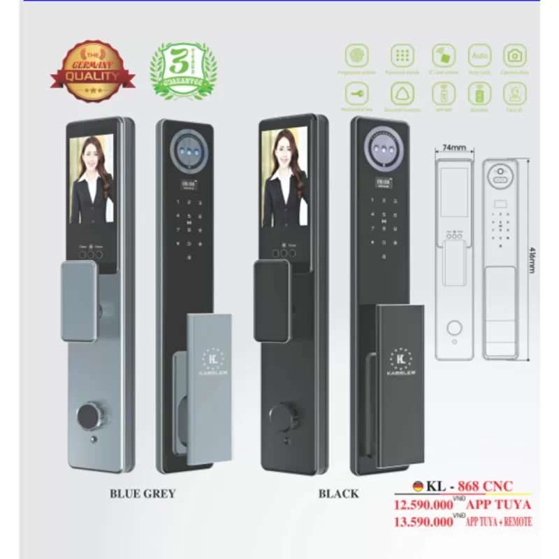 KHOÁ VÂN TAY KASSLER KL 868 CNC BLUE GREY APP TUYA REMOTE - 23 6