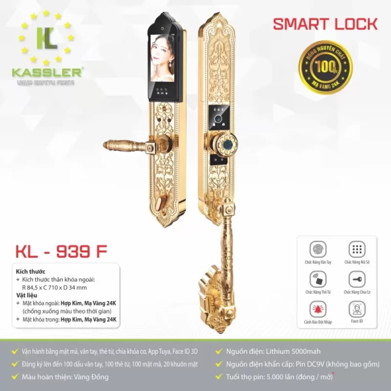 KHOÁ VÂN TAY KASSLER KL 939 F GOLD FACE ID - 3 7