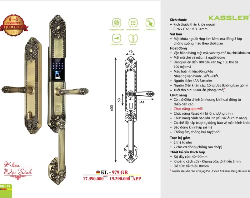 KHOÁ VÂN TAY KASSLER KL 979 GR - 34 3