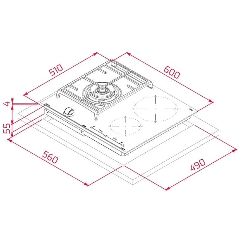 KÍCH THƯỚC BẾP ĐIỆN TỪ + GA TEKA JZC 63312 ABB 112570116