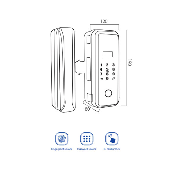 KÍCH THƯỚC KHOÁ CỬA KÍNH KASSLER KL 589 APP + REMOTE