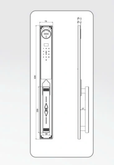 KÍCH THƯỚC KHOÁ VÂN TAY KASSLER KL 968 CNC GOLD APP + REMOTE
