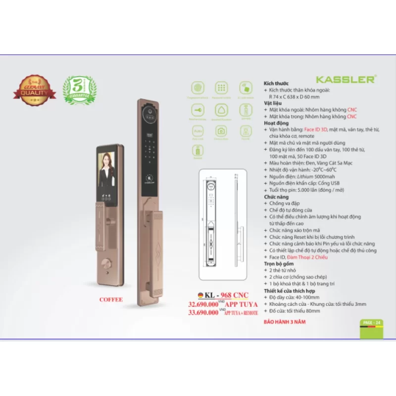 KHOÁ VÂN TAY KASSLER KL 968 CNC COFFEE APP