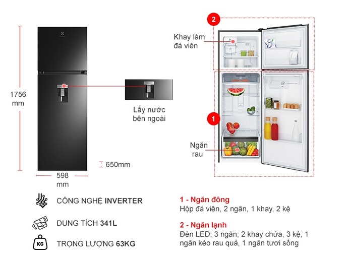 TỦ LẠNH ELECTROLUX NGĂN ĐÁ TRÊN ETB3760M-H ULTIMATETASTE 300 341L - 625367cc 4774 42cc b5eb 12a11d379926
