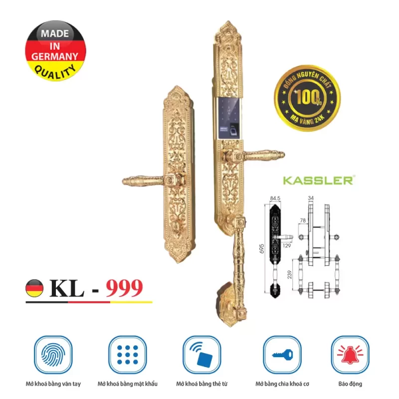 KHOÁ CỬA GỖ VÂN TAY KASSLER KL-999 GOLD APP - 7 5