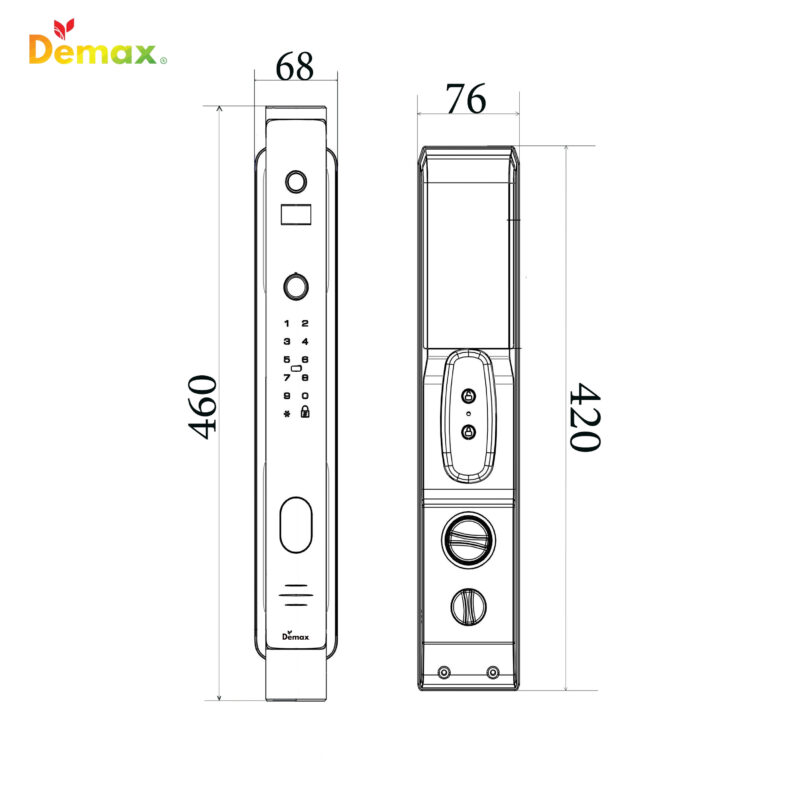 KÍCH THƯỚC KHÓA CỬA NHẬN DIỆN THÔNG MINH APP WIFI DEMAX SL866  AC