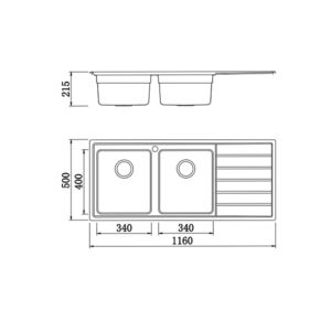 CHẬU RỬA BÁT KONOX GRANITE SINK LIVELLO SMART 1160 GREY - Ban ve Konox Spatia KS11650 1