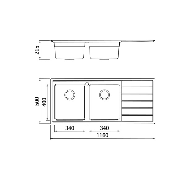 CHẬU RỬA BÁT KONOX GRANITE SINK LIVELLO SMART 1160 GREY - Ban ve Konox Spatia KS11650 1