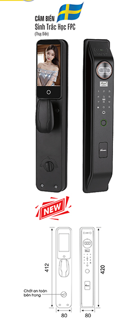 KHÓA CỬA NHẬN DIỆN FACE ID APP WIFI DEMAX SL912 AG