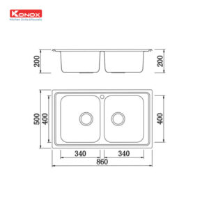 CHẬU RỬA BÁT KONOX EUROPEAN SINK PREMIUM KS8650 2B - Chau rua bat European sink Premium KS8650 2B Ban ve