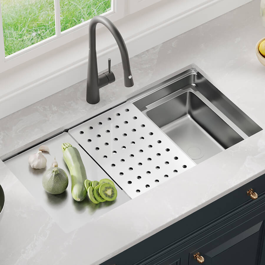 CHẬU RỬA BÁT CHỐNG XƯỚC KONOX WORKSTATION SINK – UNDERMOUNT SINK KN8644SU DEKOR - Chau rua bat Workstation Sink – Undermount Sink KN8644SU Dekor