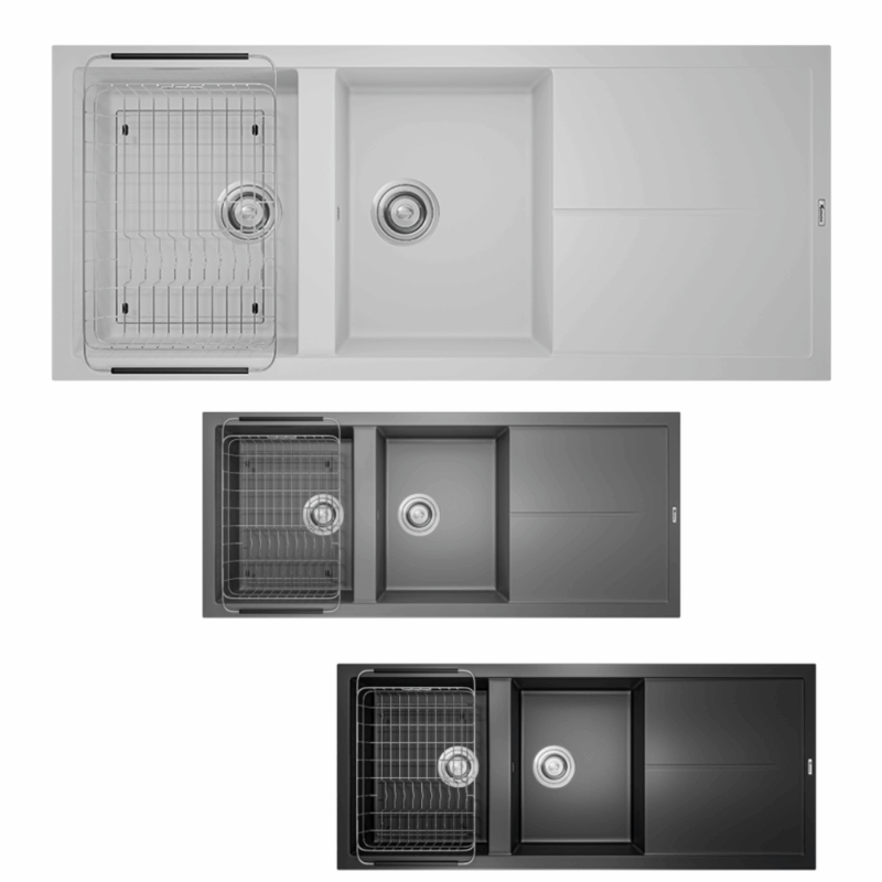 CHẬU RỬA BÁT KONOX GRANITE SINK LIVELLO SMART 1160 WHITE SILVER - Chau rua bat Granite Sink Livello Smart 1160 2