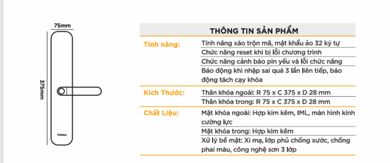 THÔNG SỖ KỸ THUẬT KHÓA CỬA VÂN TAY APP WIFI BOSCH ID60 EU AMBER GOLD