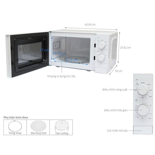 LÒ VI SÓNG ĐỂ BÀN ELECTROLUX 20L EMM20K18GWI