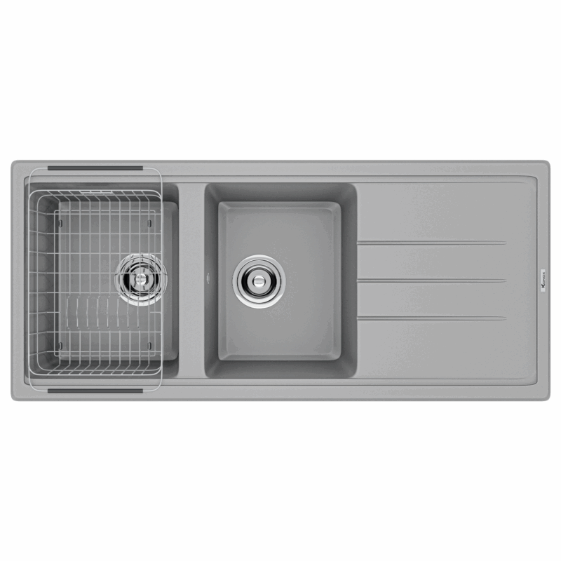 CHẬU RỬA BÁT KONOX GRANITE SINK LIVELLO SMART 1160 WHITE SILVER - Phoenix1160Grey 1 2