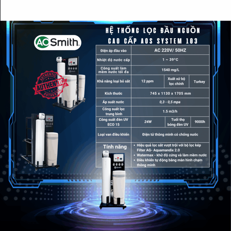 HỆ THỐNG LỌC NƯỚC ĐẦU NGUỒN CAO CẤP AOS SYSTEM 103
