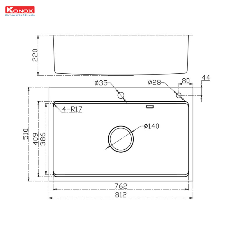 CHẬU RỬA BÁT CHỐNG XƯỚC KONOX WORKSTATION SINK – TOPMOUNT SINK KN8151TS DEKOR