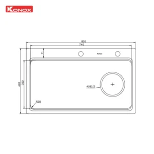 CHẬU RỬA BÁT 1 HỐ CHỐNG XƯỚC KONOX WORKSTATION SINK KN8048TS DEKOR - ban ve ky thuat chau rua bat 1 ho Konox KN8048TS Dekor 11zon 11zon