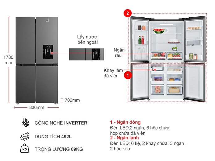 TỦ LẠNH ELECTROLUX 4 CỬA EQE4960A-B ULTIMATETASTE 700 492L