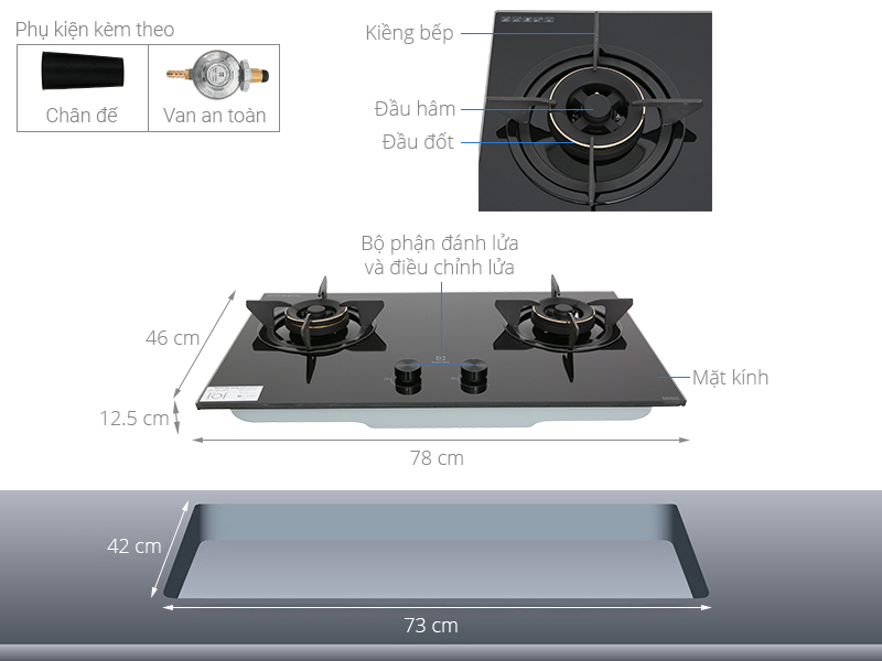 BẾP GA GANAR ELECTROLUX 78CM EHG7230BE 2 MÂM CHIA LỬA - bep gas am electrolux ehg7230be 1