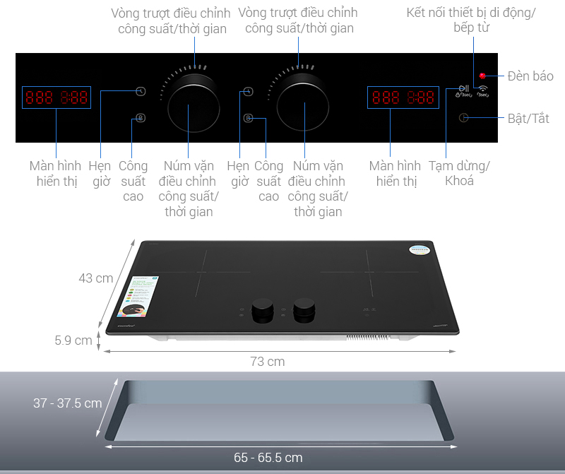 BẾP TỪ ĐÔI LẮP ÂM COMFEE AI KNOB CIH-55DSU - bep tu doi lap am comfee ai knob cih 55dsu note 638705650439072660