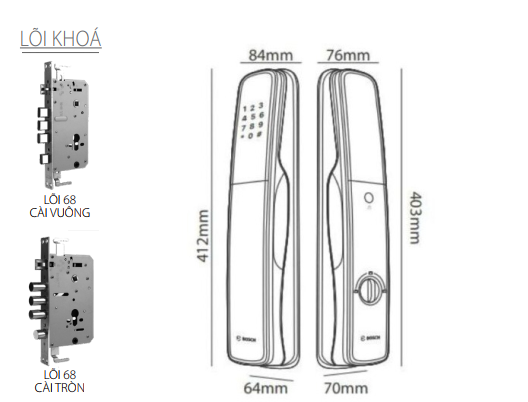 KHÓA CỬA VÂN TAY APP WIFI BOSCH EL800X EU AMBER GOLD  - bosch el800x dimension