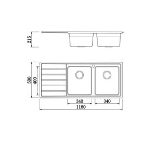 CHẬU RỬA BÁT KONOX EUROPEAN SINK PREMIUM KS11650 2B BÀN TRÁI - chau rua bat European Sink Premium KS11650 2B Left thong so ky thuat 1