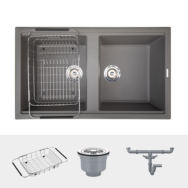 CHẬU RỬA BÁT KONOX GRANITE SINK PHOENIX SMART 860 WHITE SILVER - chau rua bat Granite Sink Phoenix 860 Grey 1
