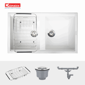 CHẬU RỬA BÁT KONOX GRANITE SINK PHOENIX 860 WHITE SILVER - chau rua bat Granite Sink Phoenix 860 White Silver va phu kien 1