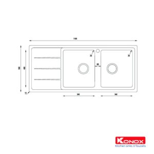 CHẬU RỬA BÁT KONOX TURKEY SINK BETA 1160 BÀN TRÁI - chau rua bat Turkey Sink Beta 1160 thong so ky thuat trai