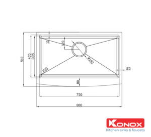 CHẬU RỬA BÁT KONOX WORKSTATION SINK – APRON SINK KN8051AS CURVE - chau rua bat Workstation Sink Apron Sink KN8051AS Curve thong so ky thuat