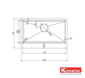CHẬU RỬA BÁT KONOX WORKSTATION SINK – APRON SINK KN8051AS RETTA - chau rua bat Workstation Sink Apron Sink KN8051AS Retta thong so ky thuat 500x455 1