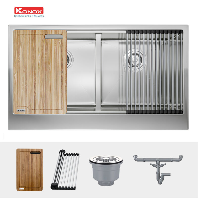 CHẬU RỬA BÁT KONOX WORKSTATION SINK – APRON SINK KN8751DA RETTA - chau rua bat Workstation Sink Apron Sink KN8751DA Retta va phu kien